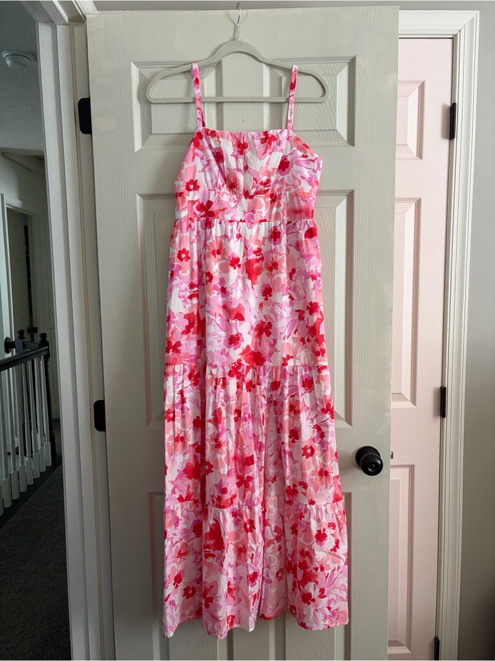 Pink Floral Maxi Sundress - Sleeveless Adjustable Strap Dress